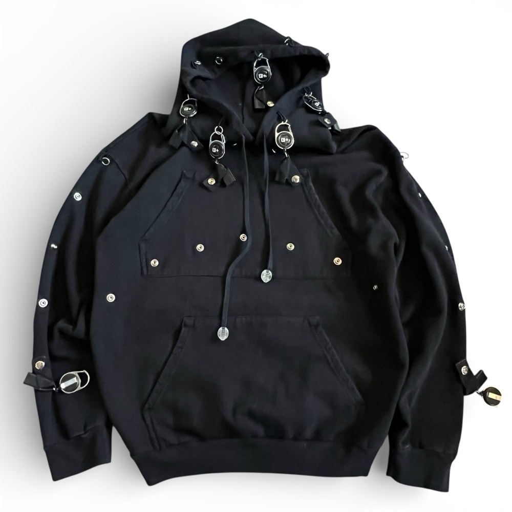Foo And Foo Oversized Pendant Sweatshirt Pullover Hoodie Sz M Black Buttons Rare